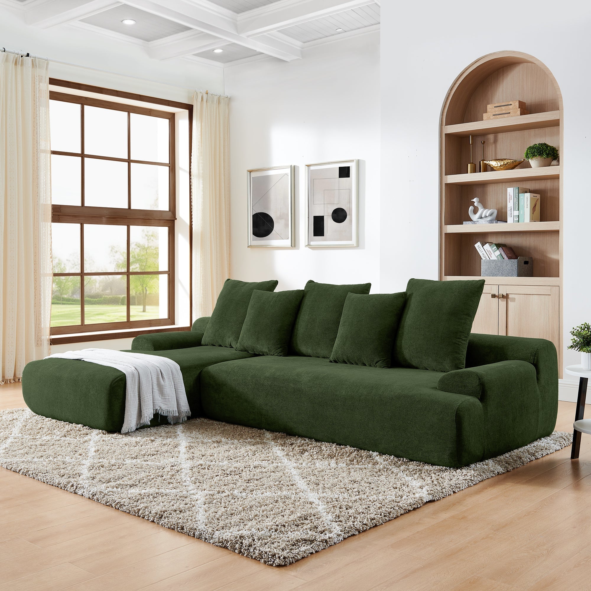 Modern Upholstered L-Shape Sectional Sofa Velvet Green