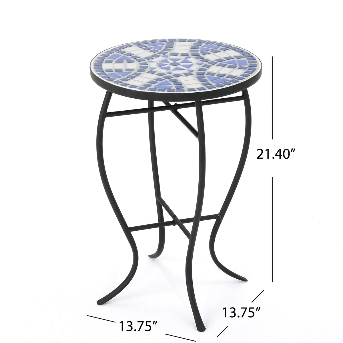 Outdoor Round Side Table with Mosaic-Style Top and Curved Iron Legs