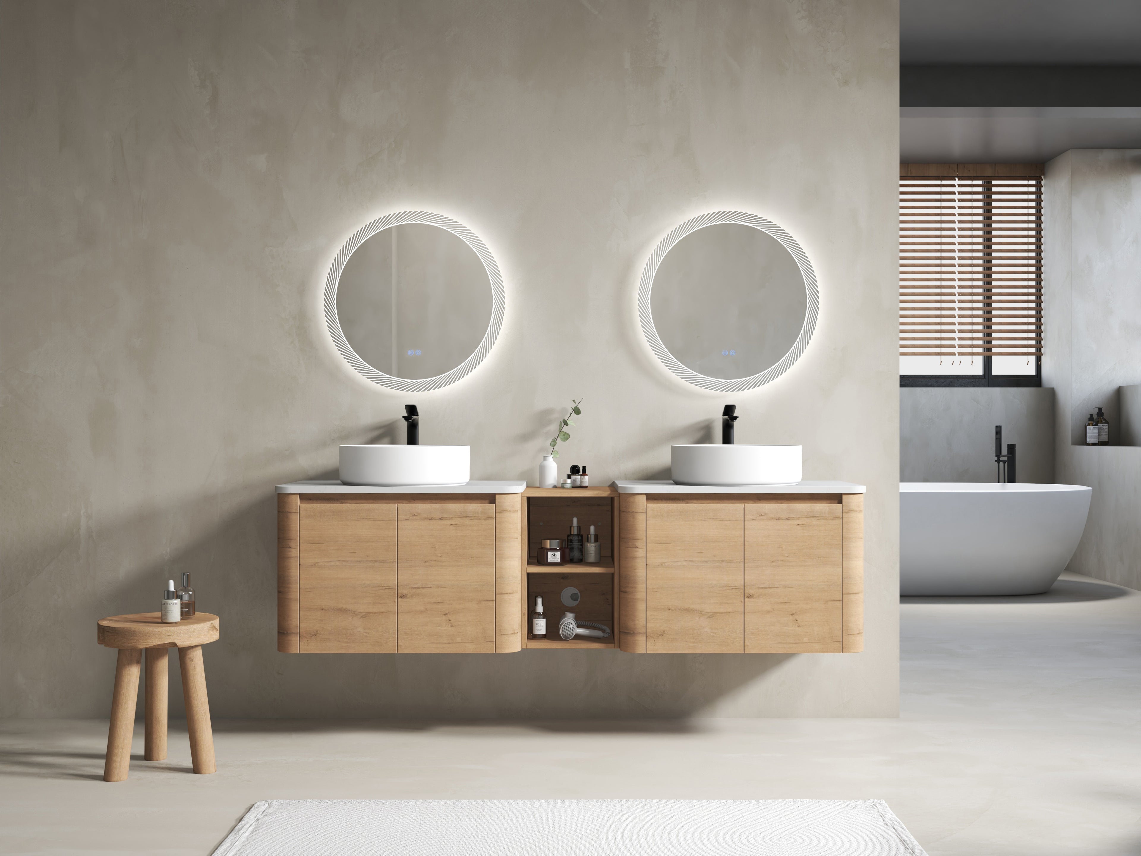 72'' Wall-Mounted Bathroom Vanity With Ceramic Art Sink