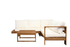 Outdoor 4pc Acacia Wood Sectional Patio Sofa Set