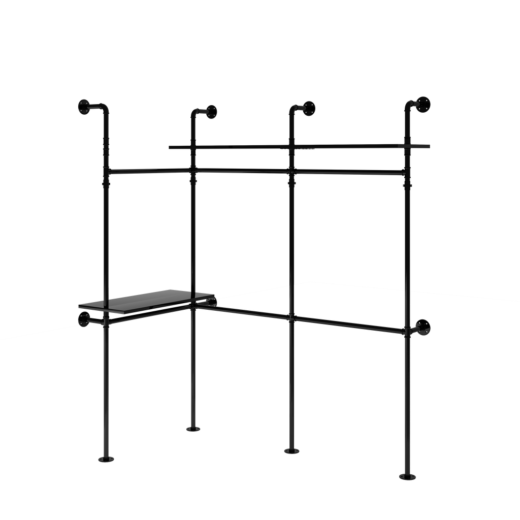 Industrial Pipe Clothing Rack with LED Lights & Shelves
