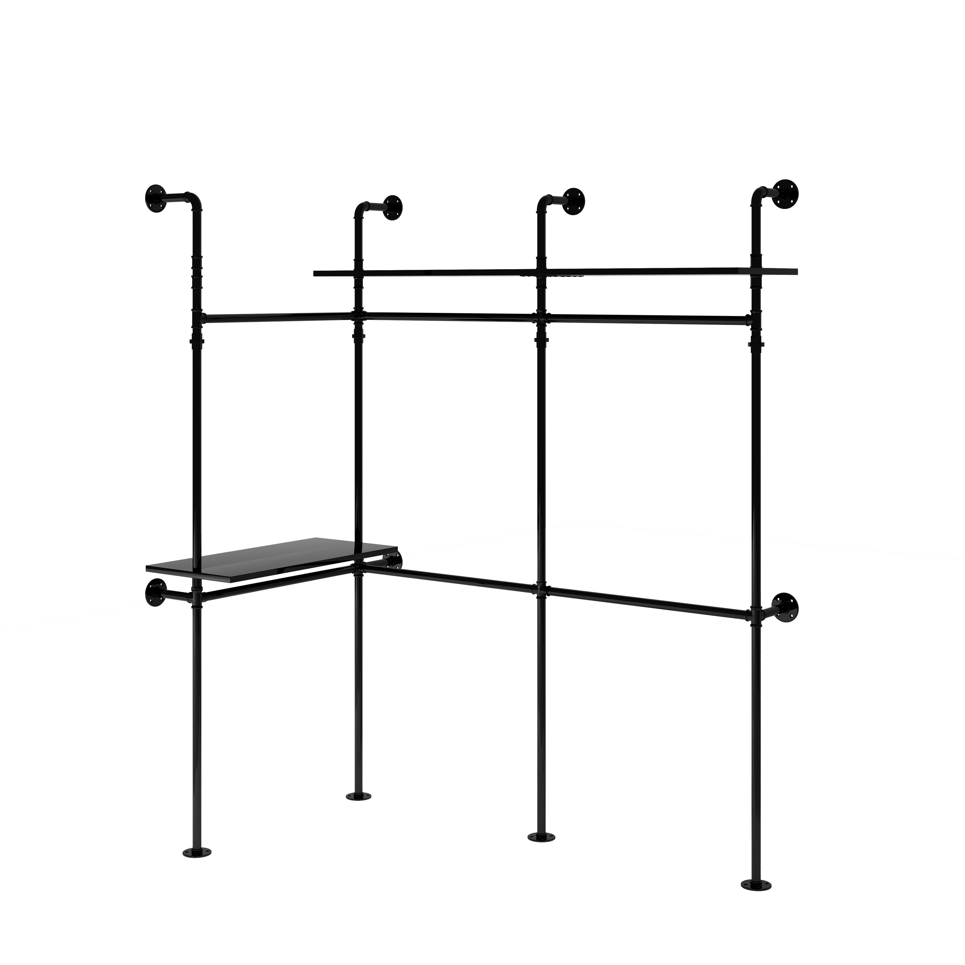 Industrial Pipe Clothing Rack with LED Lights & Shelves