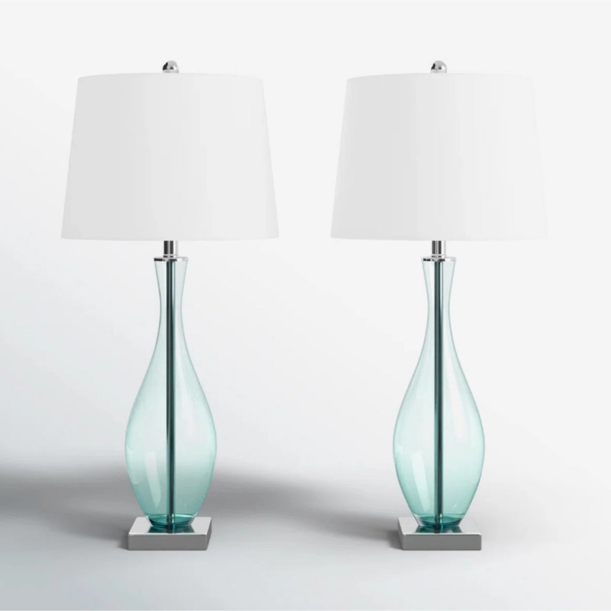 Glass Table Lamps Set of 2, 30 Inch Tall, 3-Way Dimmable with USB Charging, Blue