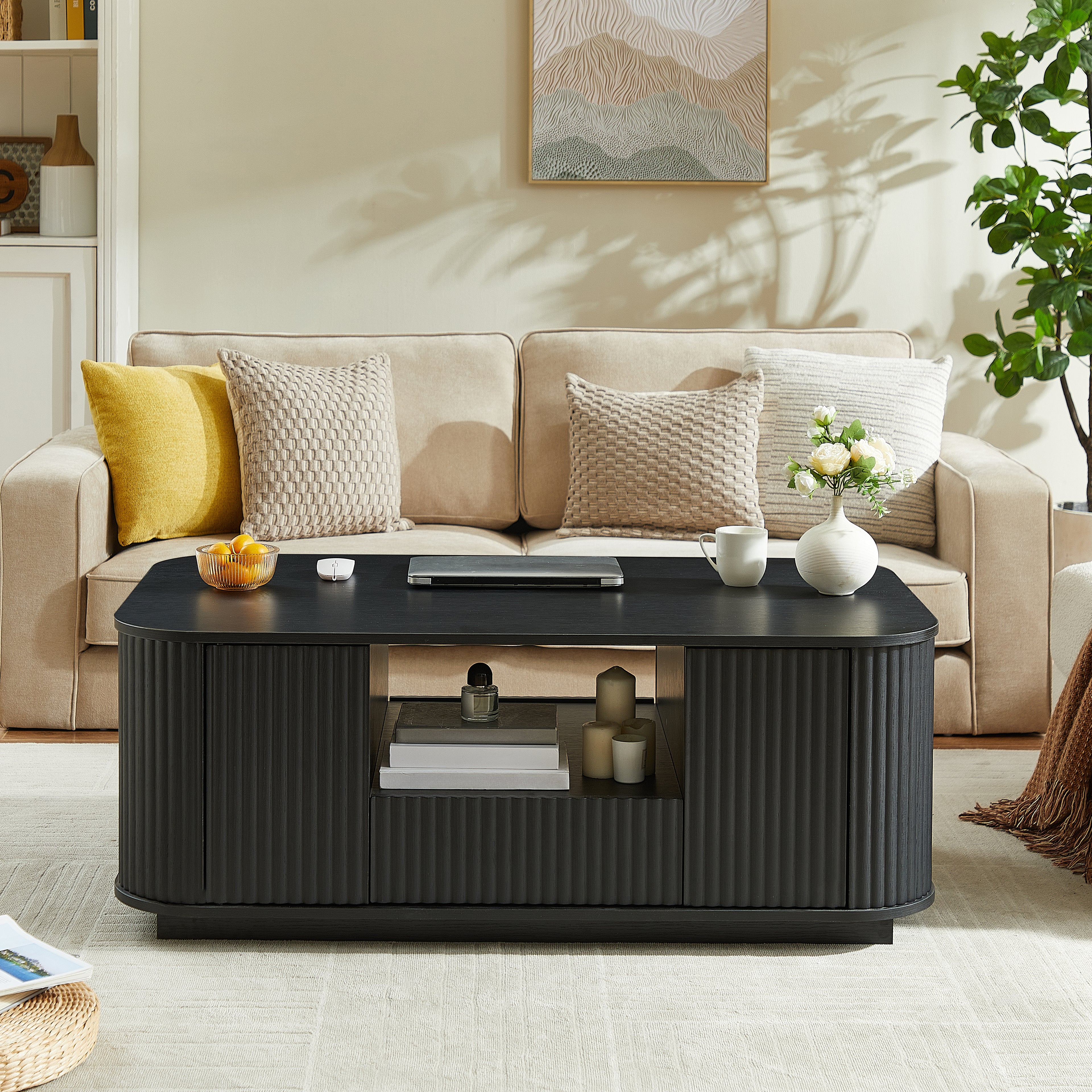 Modern Luxury Oval Coffee Table with Drawers