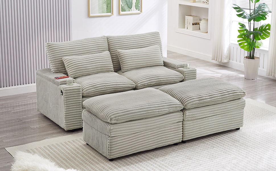 Loveseat Sofa 70.9" Convertible with Ottoman and USB Ports