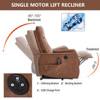 Brown PU Single Motor Power Lift Recliner Chair with Massage and Heat