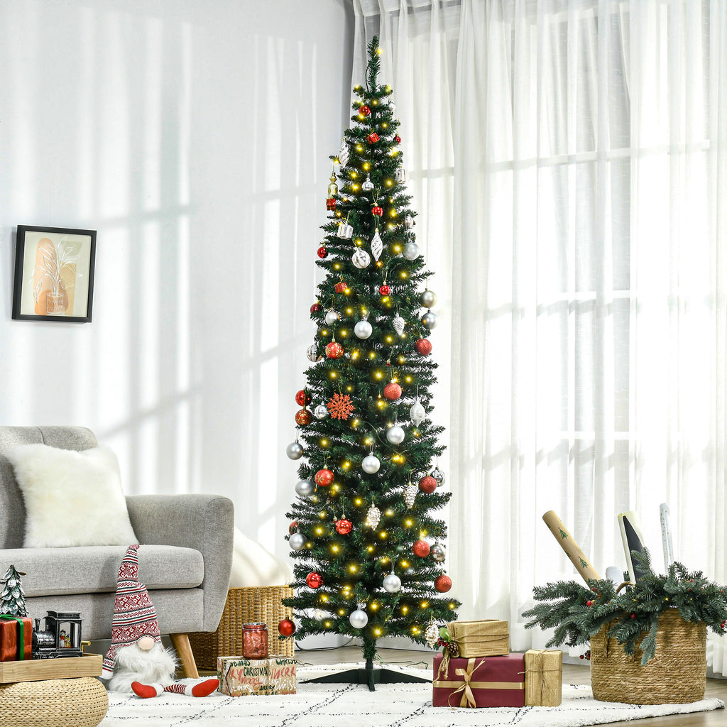 HOMCOM 7-Foot Slim Noble Fir Pre-Lit Artificial Christmas Tree, 200 Warm White Lights