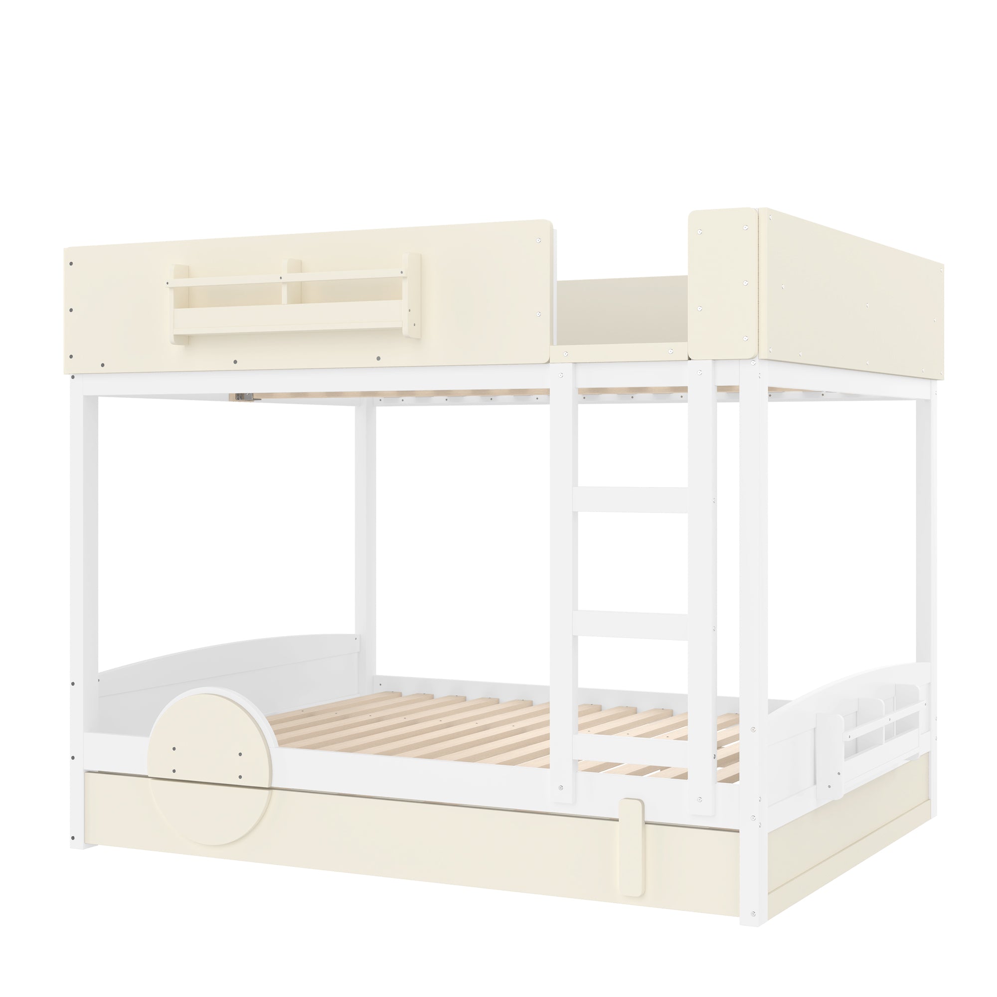 Queen Bunk Bed With Trundle and Bookshelf