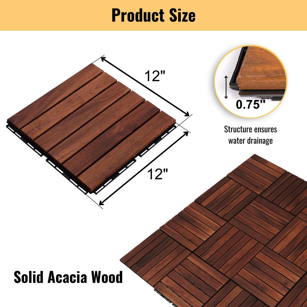 Acacia Wood Interlocking Deck Tiles