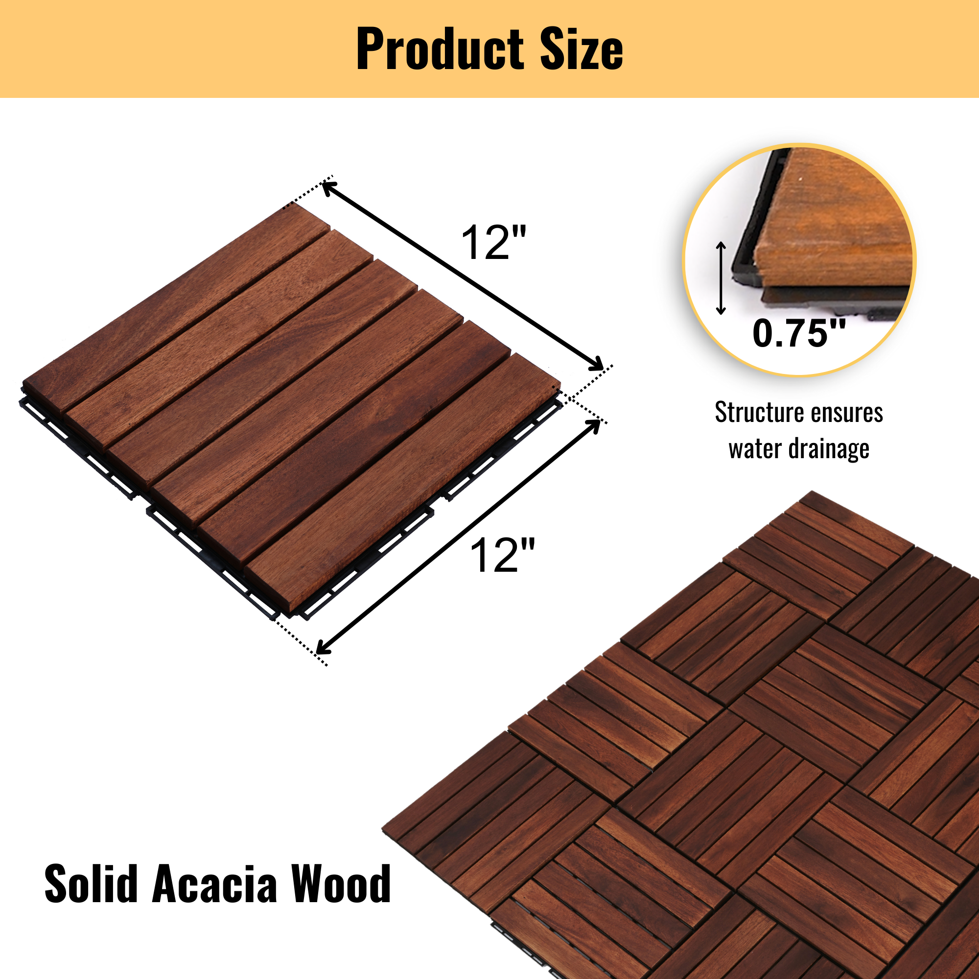 Acacia Wood Interlocking Deck Tiles