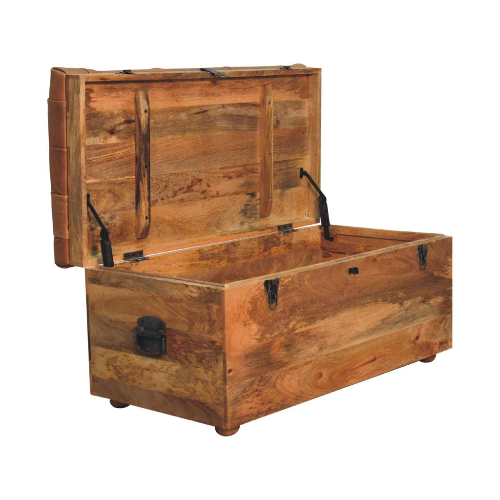 Solid Wood Buffalo Hide Oak-ish Storage Trunk