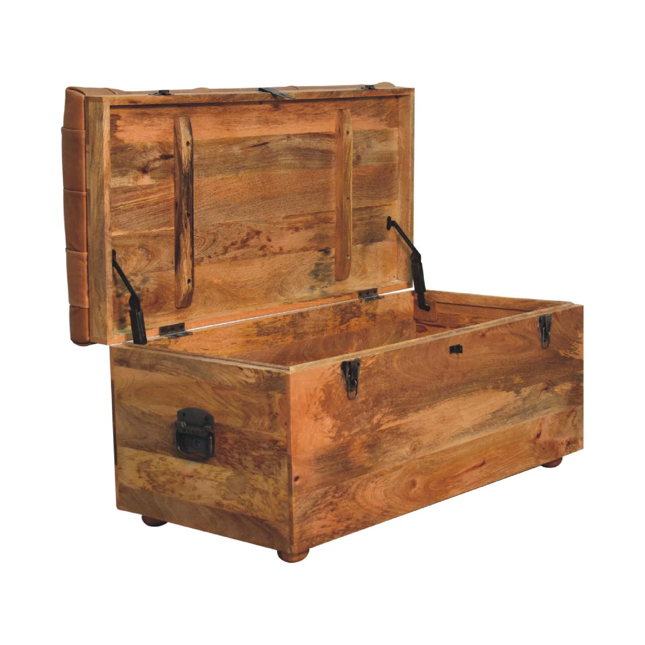 Solid Wood Buffalo Hide Oak-ish Storage Trunk
