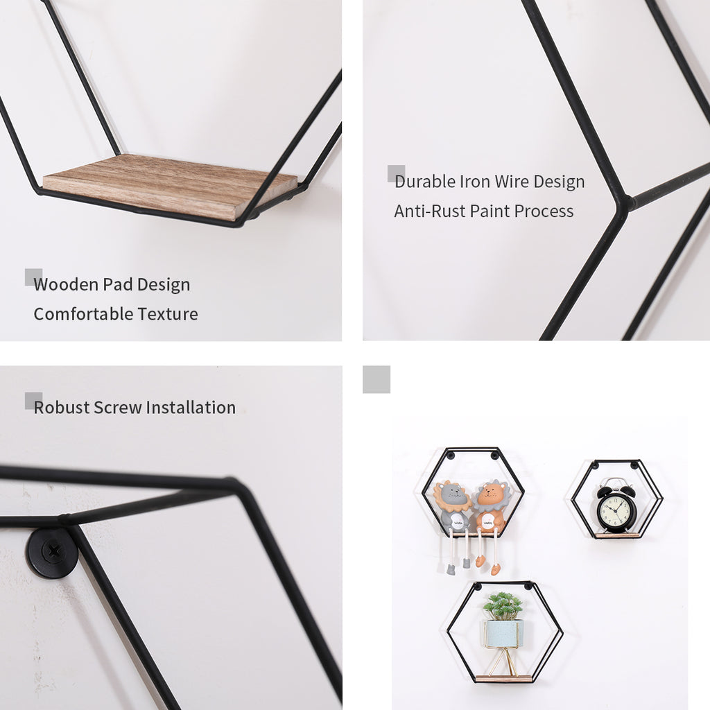 Wall Mounted Hexagonal Floating Shelves