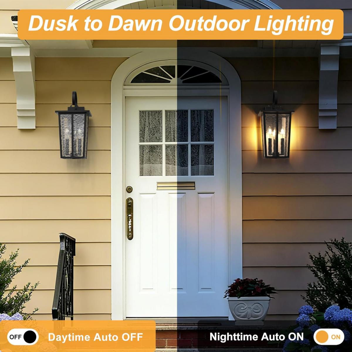 18.5" Dusk to Dawn Outdoor Wall Lantern, 3-Light, Black