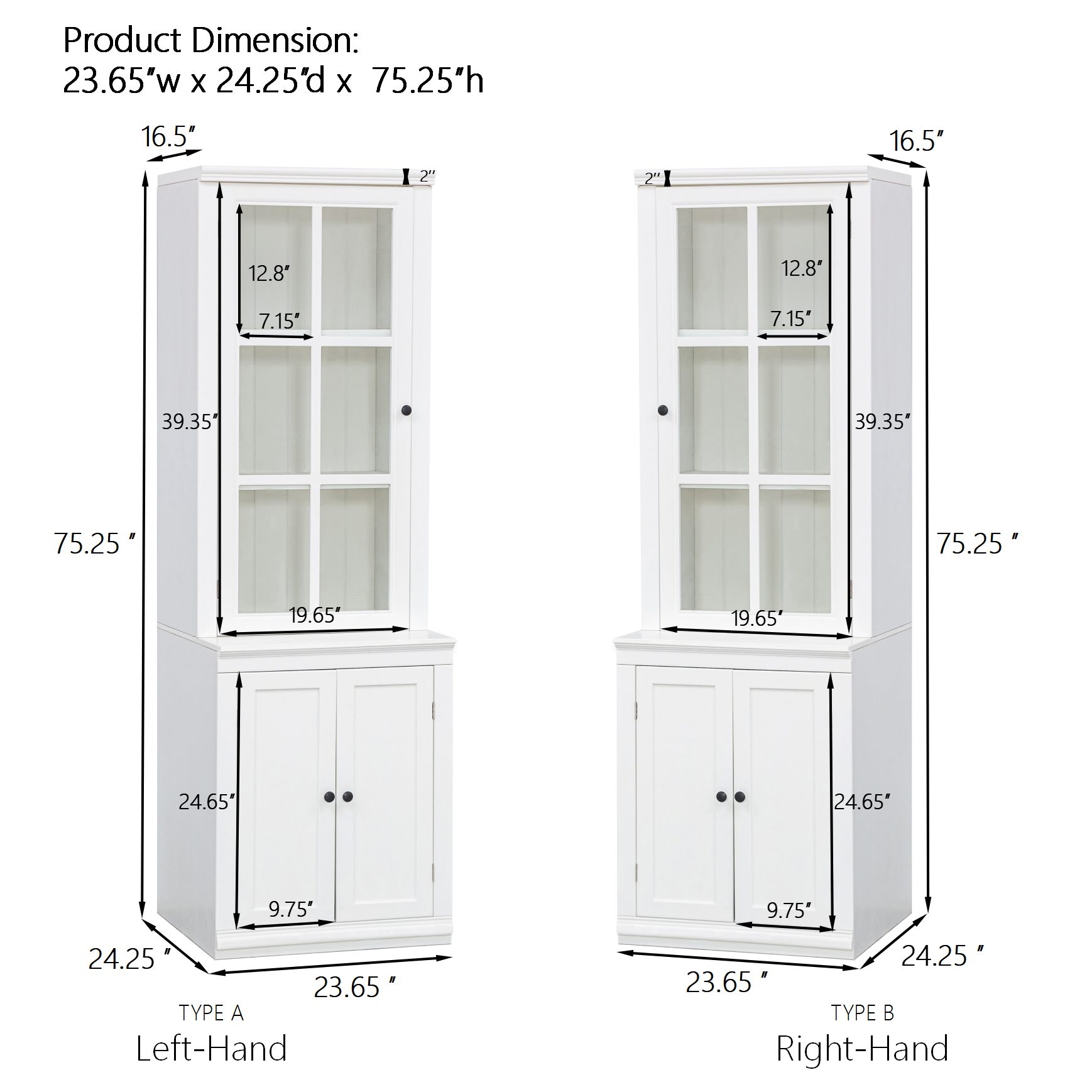 Freestanding Pantry Cabinet with Glass Door & Lattice Window