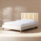 Toscana Queen Upholstered Cane Back Platform Bed, Antique