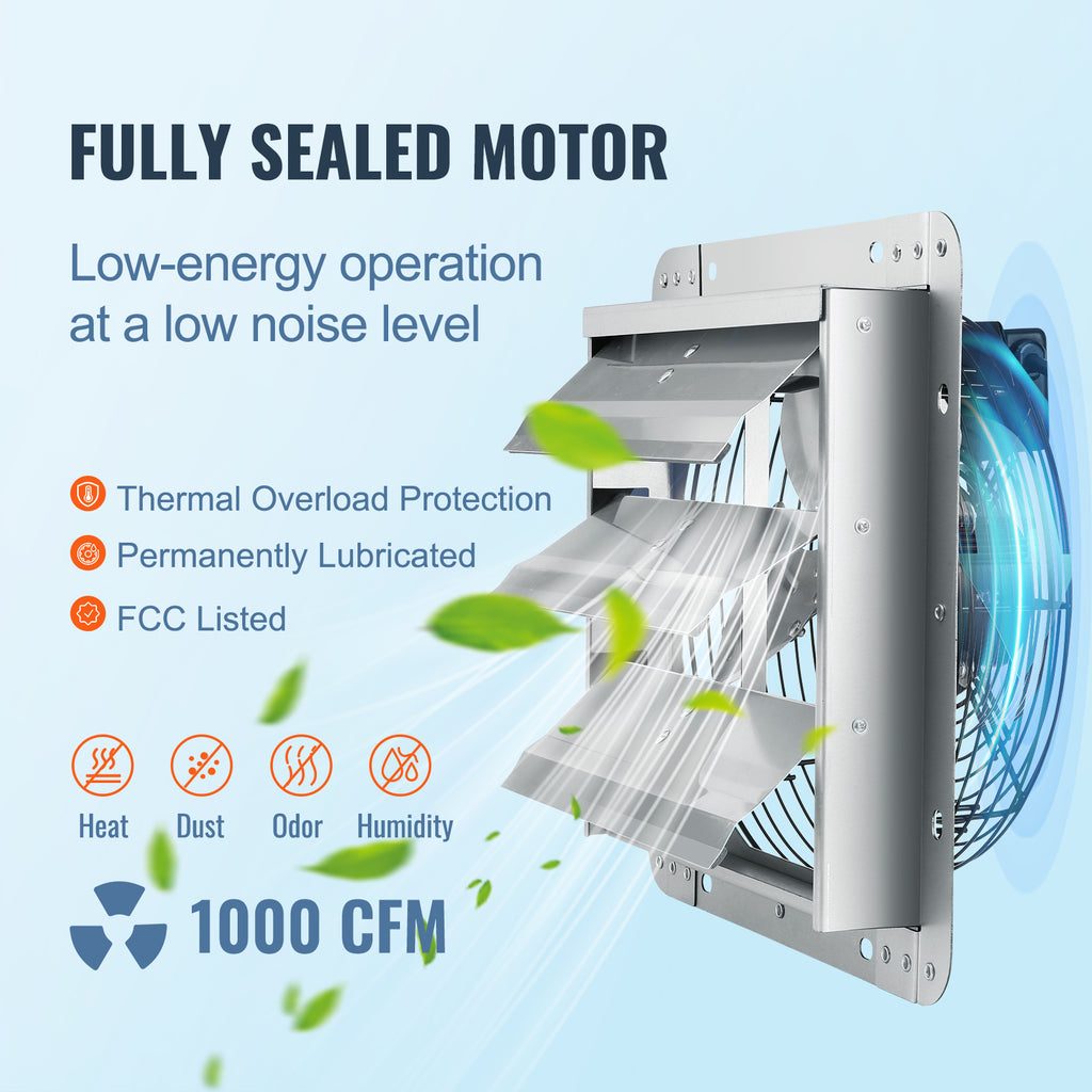 12" Shutter Exhaust Fan - High-Speed 1000 CFM