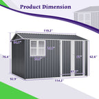 10X8FT Outdoor Steel Storage Shed with Clear Window