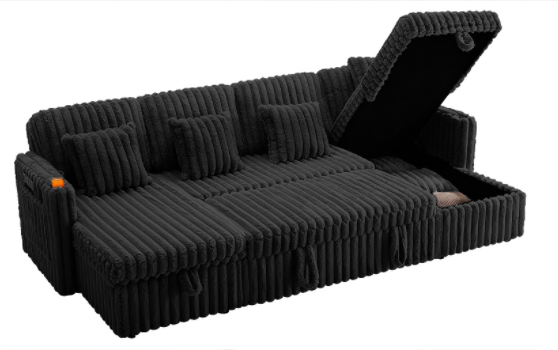 U Shaped Plush Corduroy Sectional Sleeper Sofa