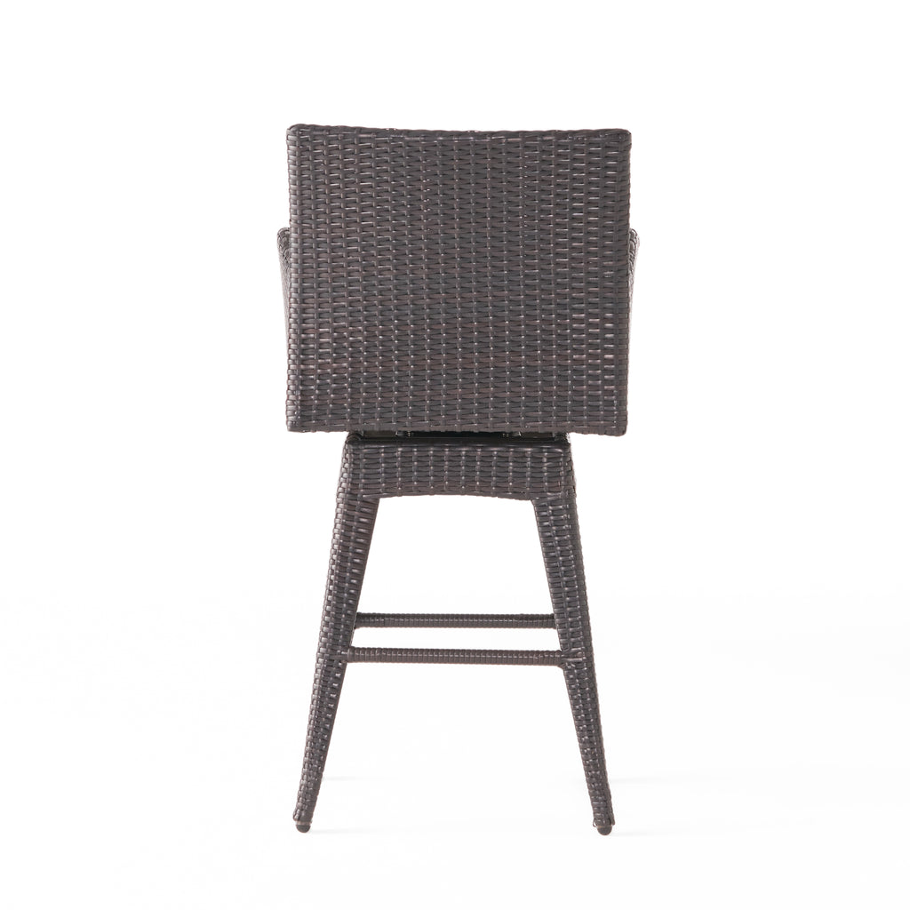 Modern Outdoor Multi-Brown Wicker Swivel Barstool with Tapered Legs