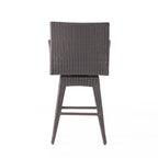 Modern Outdoor Multi-Brown Wicker Swivel Barstool with Tapered Legs