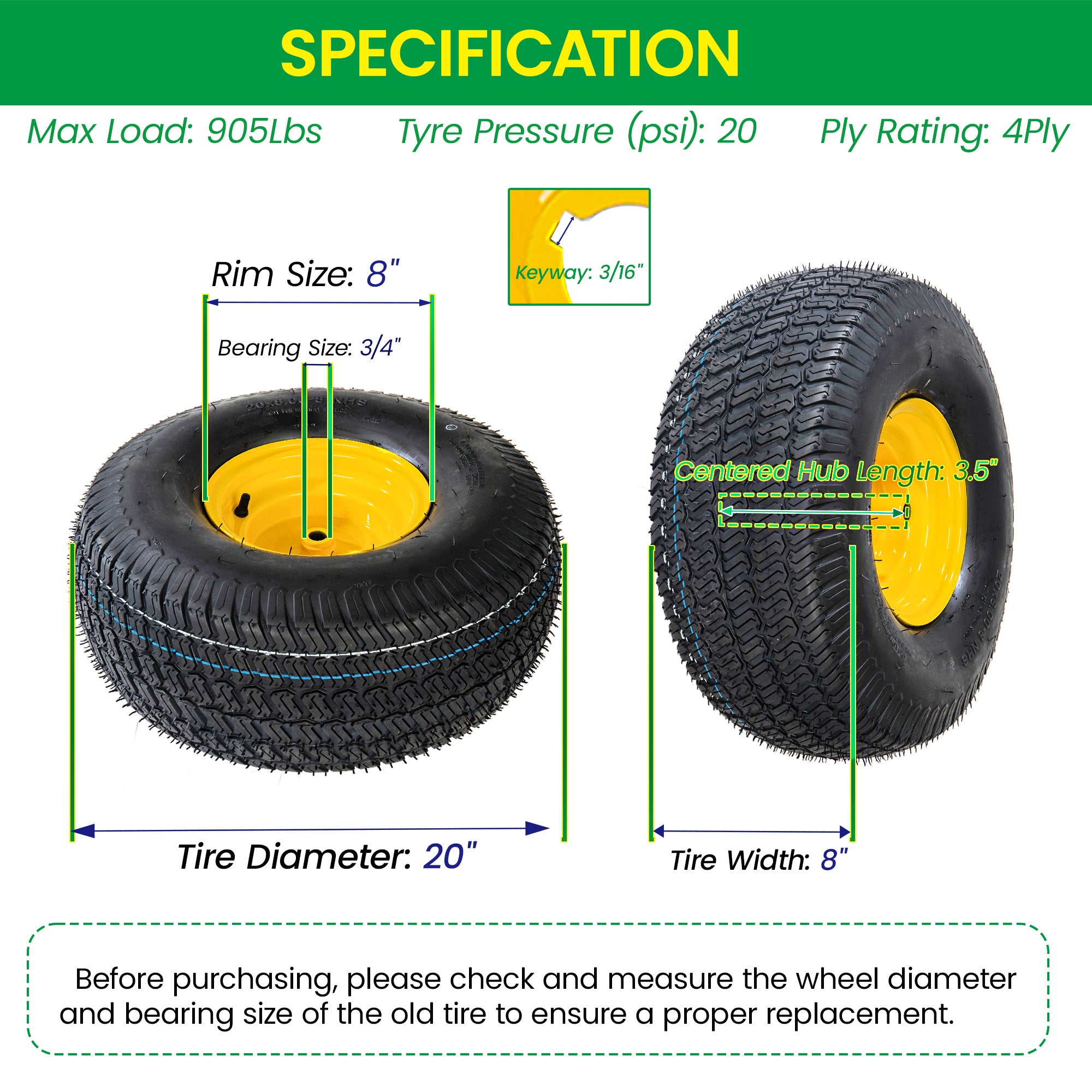 Set of 2 Lawn Mower Tires and Wheel Assembly