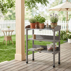 30″x14.5″×35.5″ Potting Table with Metal Tabletop
