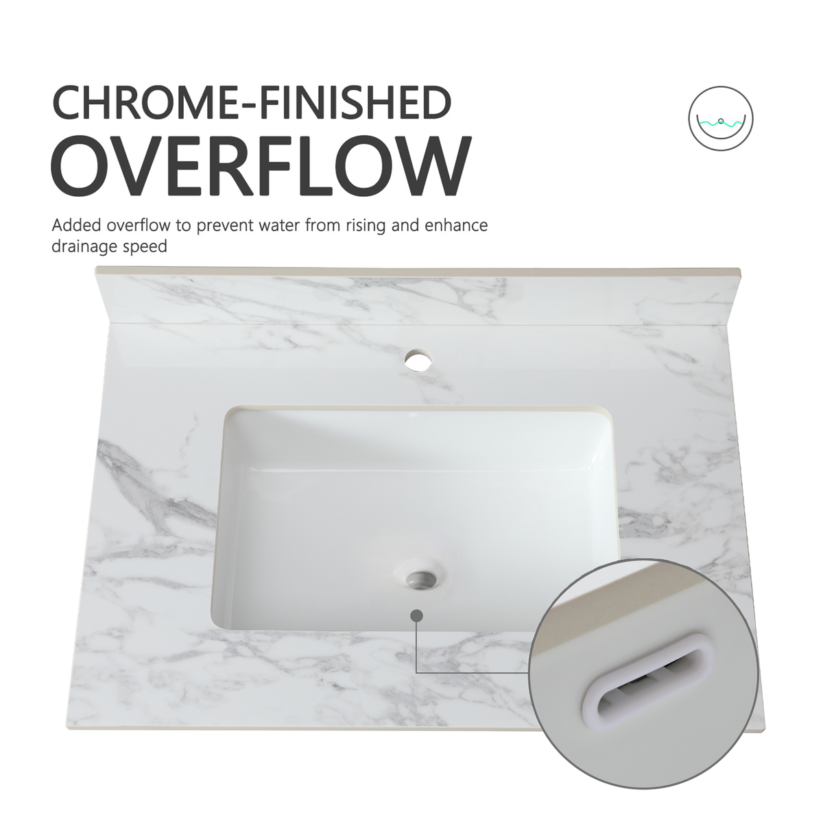 31"x22" Bathroom Vanity Top in Sintered Stone Carrara