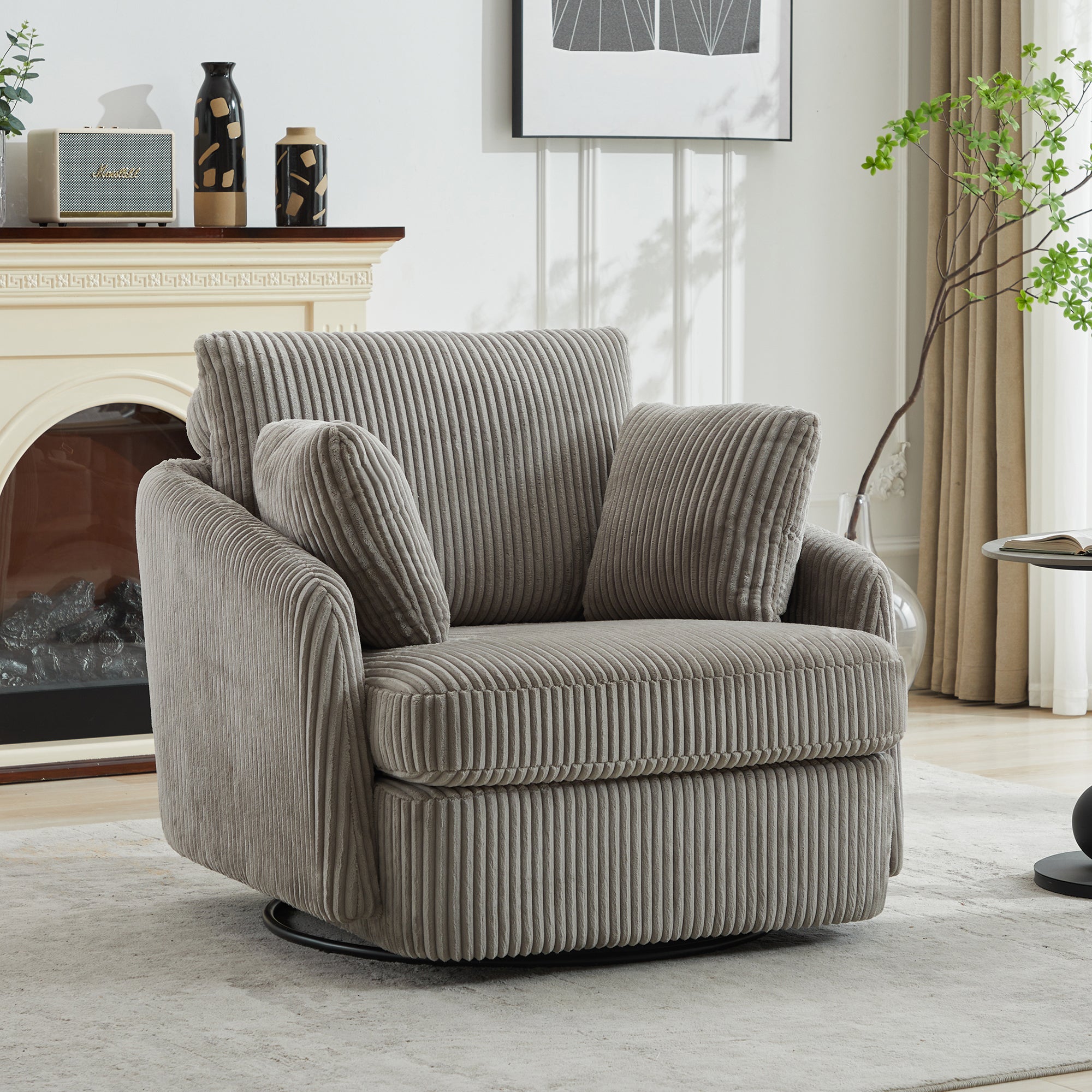 40.55"W Swivel Accent Chair with 2 Throw Pillows