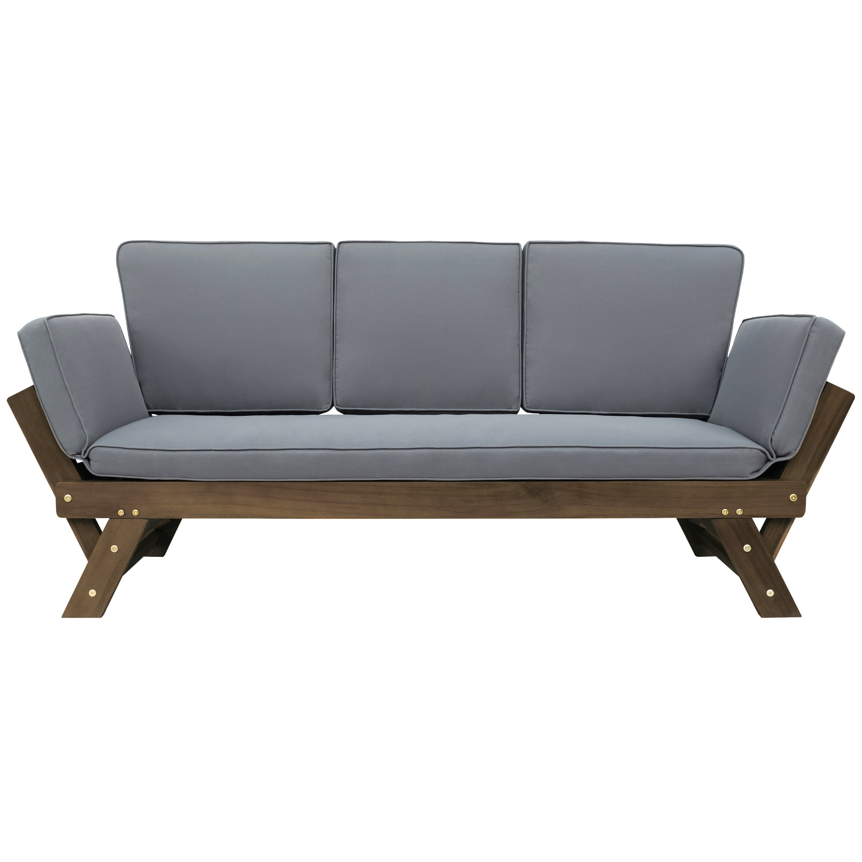 TOPMAX Outdoor Adjustable Patio Wooden Daybed Sofa Chaise Lounge with Cushions