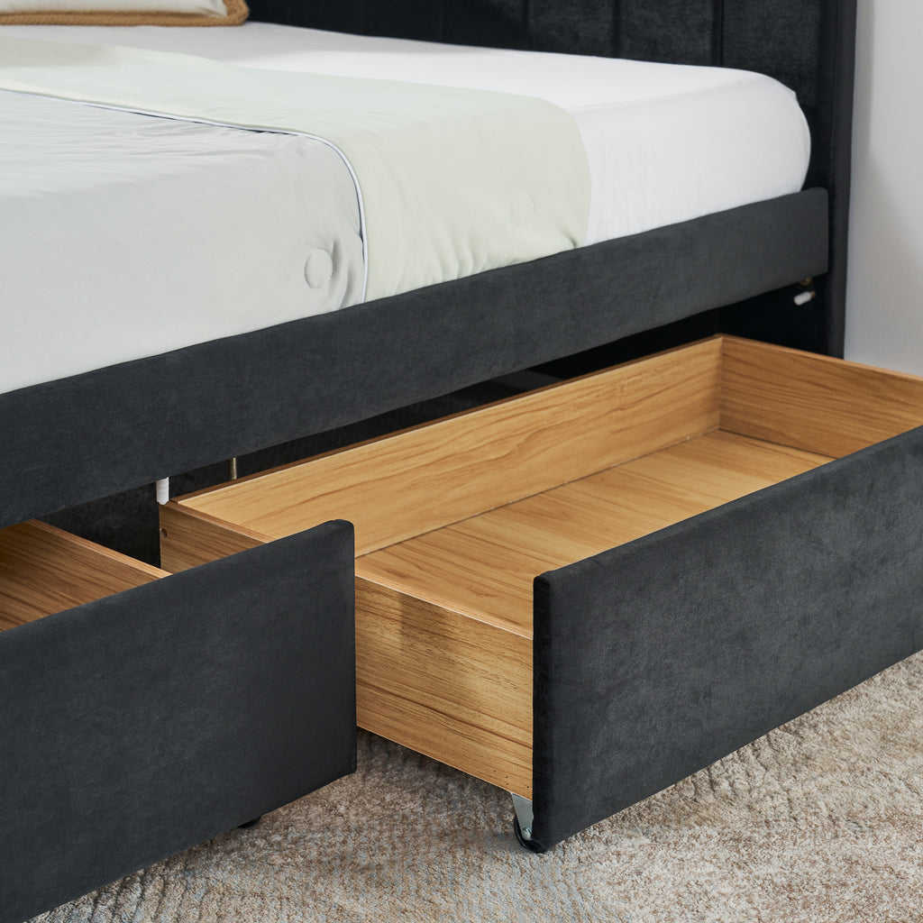 Full Size Upholstered Tufted Bed Frame with Two Drawers