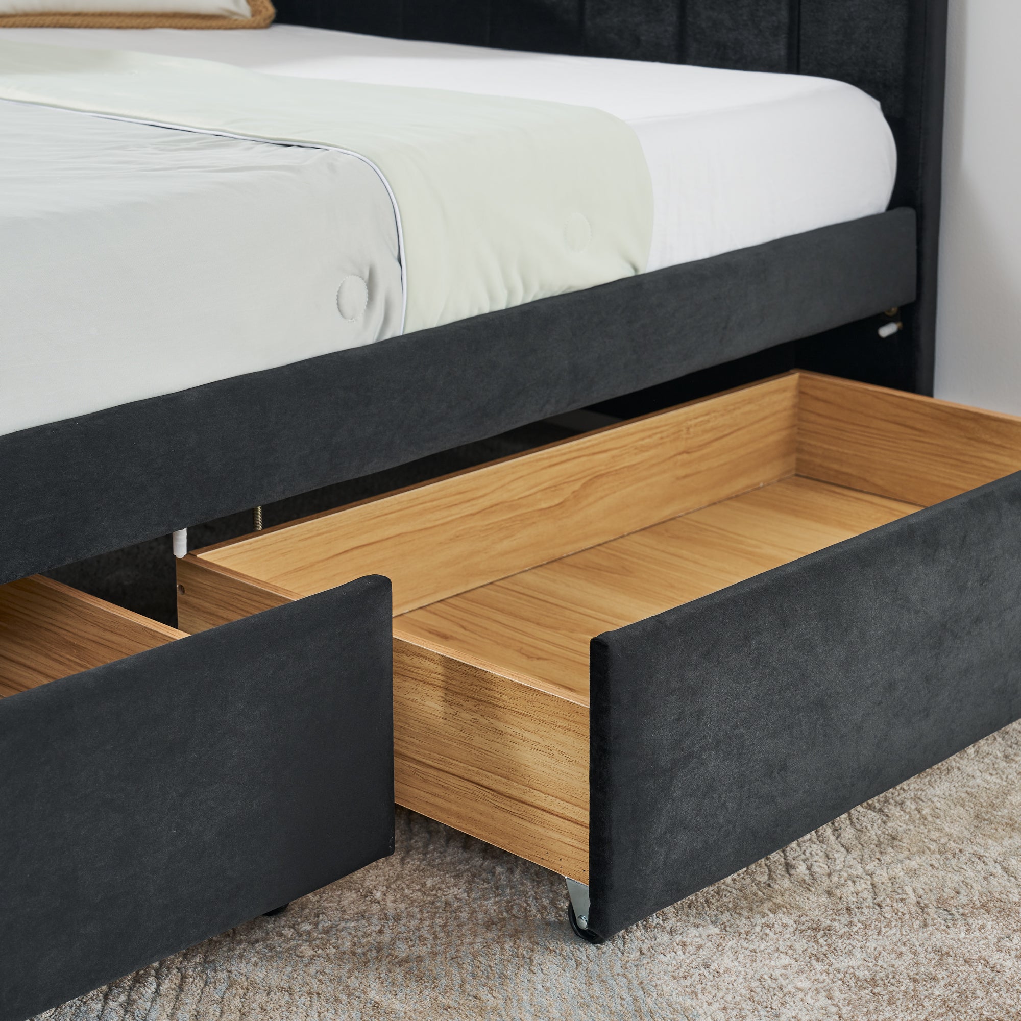 Full Size Upholstered Tufted Bed Frame with Two Drawers
