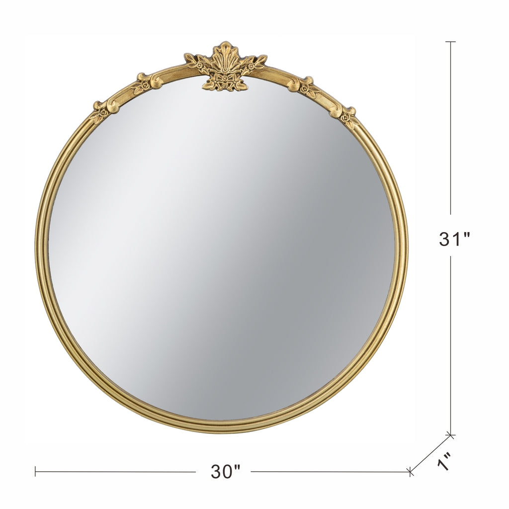 30x31" Round Wall Mirror With Luxurious Rococo Design