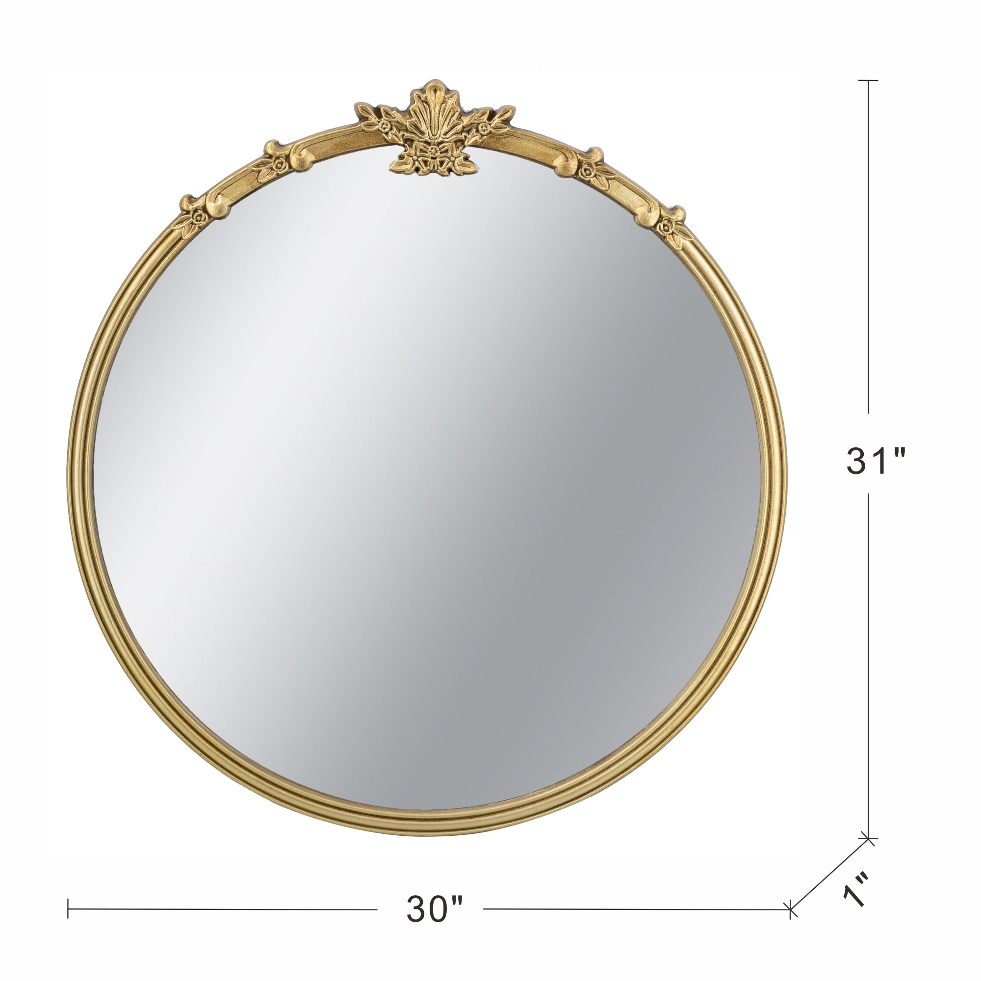 30x31" Round Wall Mirror With Luxurious Rococo Design