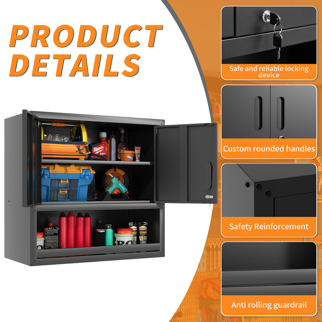 Metal Wall-Mounted Tool Storage Cabinet with Locking Door