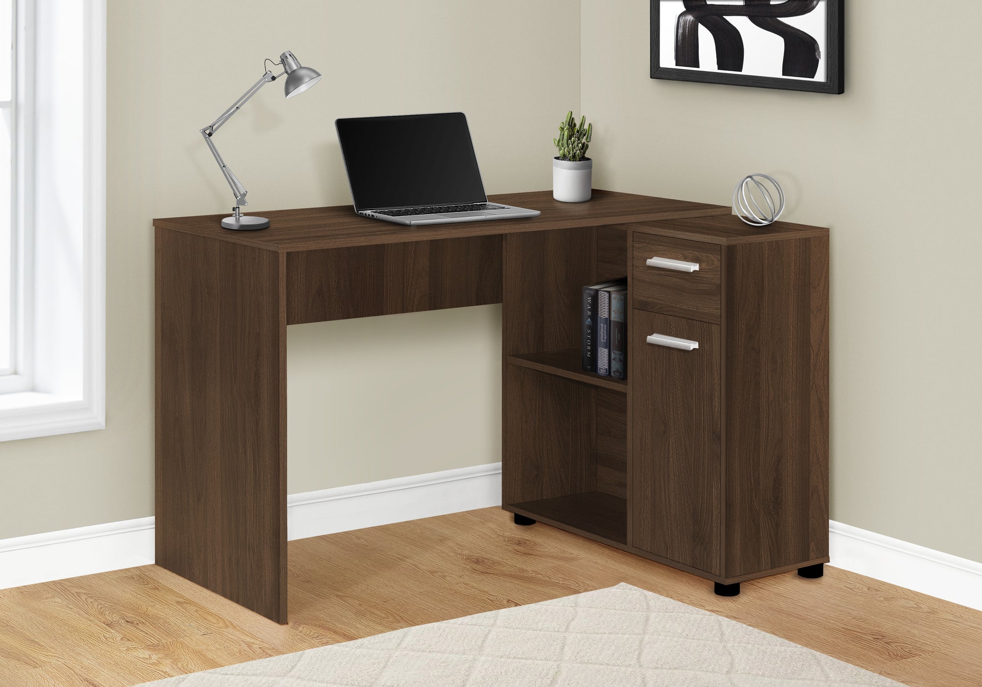 L-Shaped Computer Desk with Storage Drawers