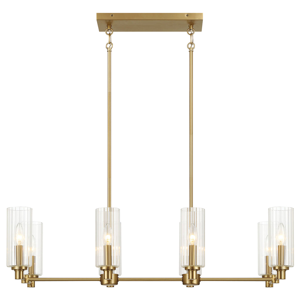 Willow Eight Lights Island with Clear Ribbed Glass Pendant Lamp - Satin