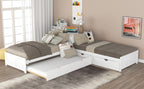L-shaped Platform Bed with Trundle and Built-in Desk
