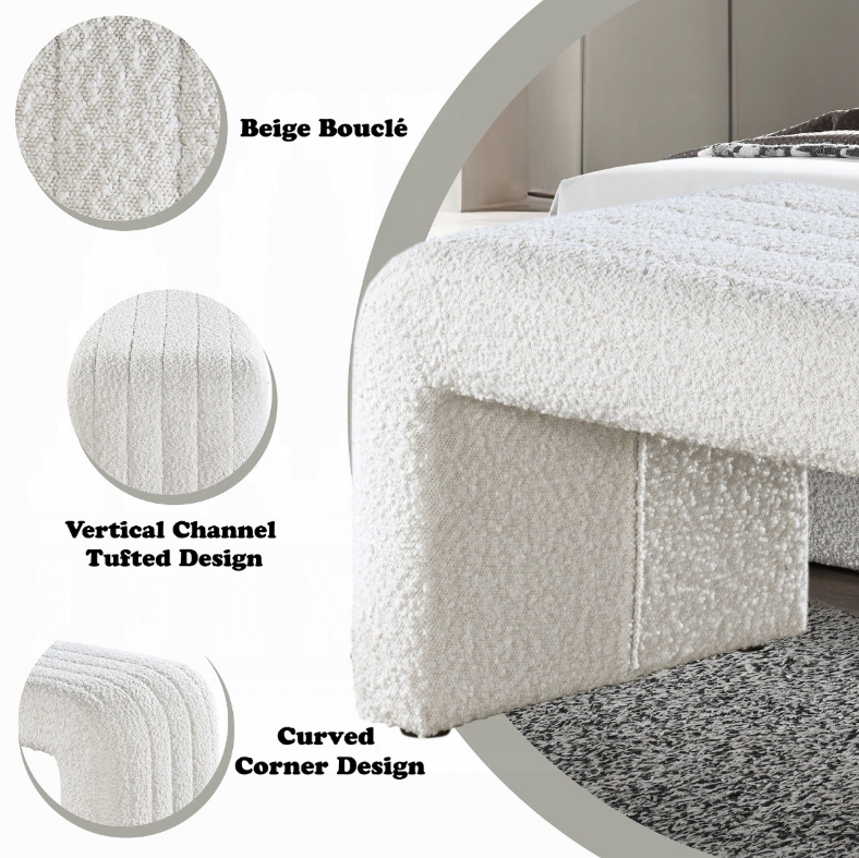 Sandro Boucle Bench, 51 Inches Wide, Beige