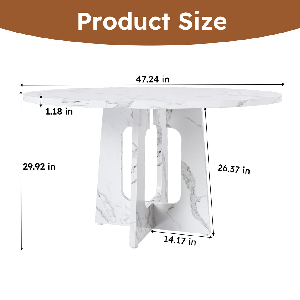 47.24" Round Dining Table for 4 - Farmhouse MDF Table with Marble