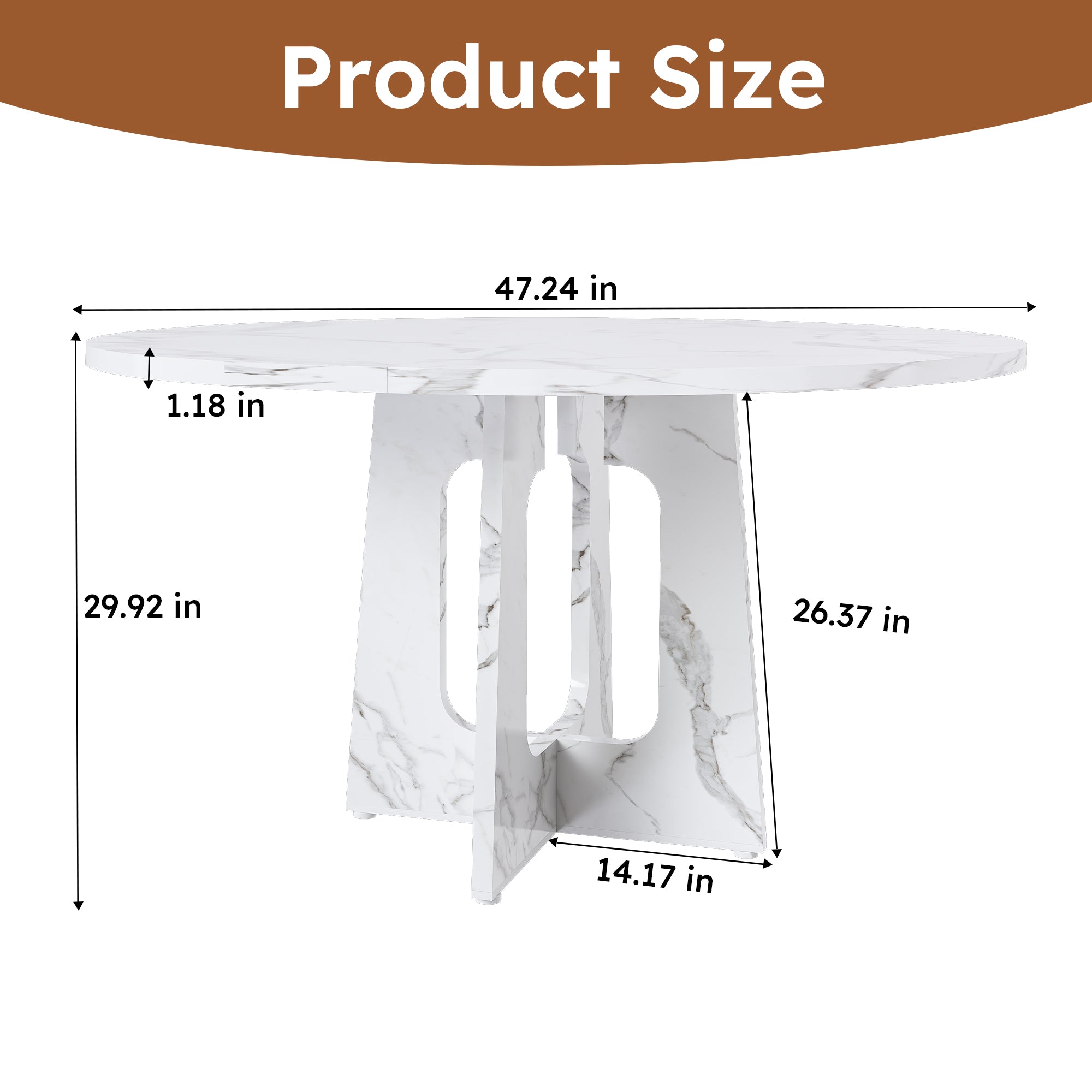 47.24" Round Dining Table for 4 - Farmhouse MDF Table with Marble