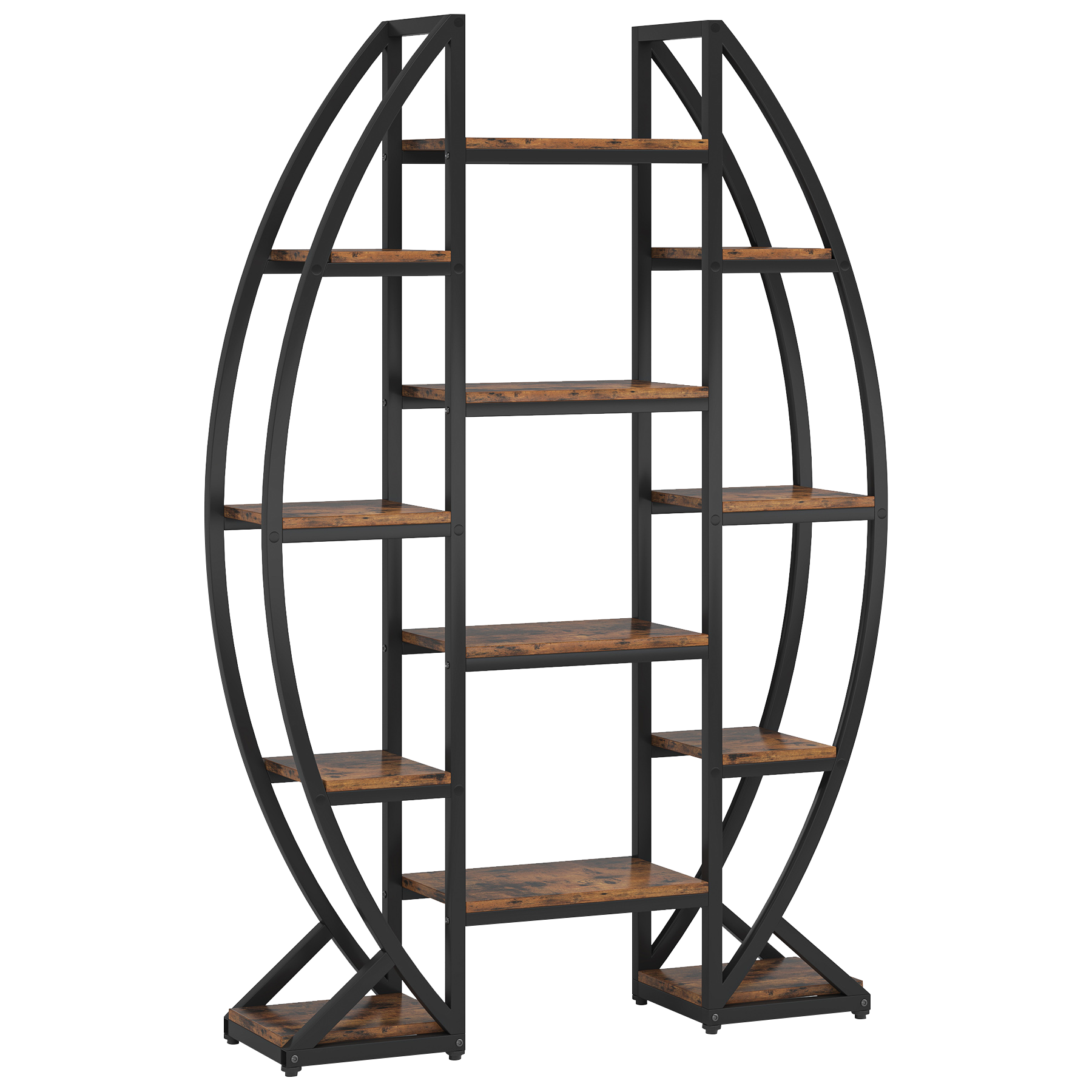 55" Triple Wide Oval Industrial Rustic Bookcase