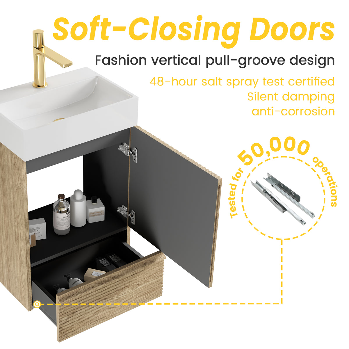 Gada 20-Inch Bathroom Vanity with Ceramic Sink, Light Oak
