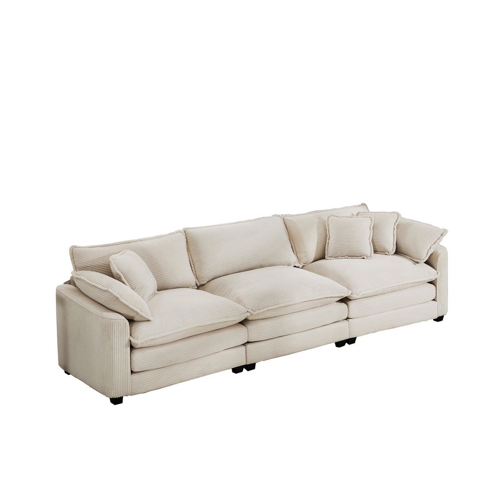 Mid-Century Modern 3-Seater Sectional Sofa with Pillows