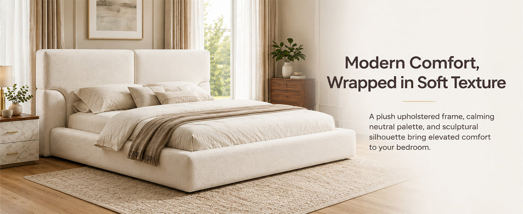 King Platform Bed Frame with Padded Textured Fabric Headboard, Modern Low Profile Metal Foundation, No Box Spring Required, Sturdy Reinforced Iron Frame, Quick Assembly, Squeak Free