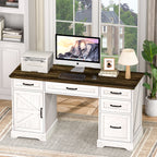 58" Farmhouse Executive Desk with Drawers and File Cabinet