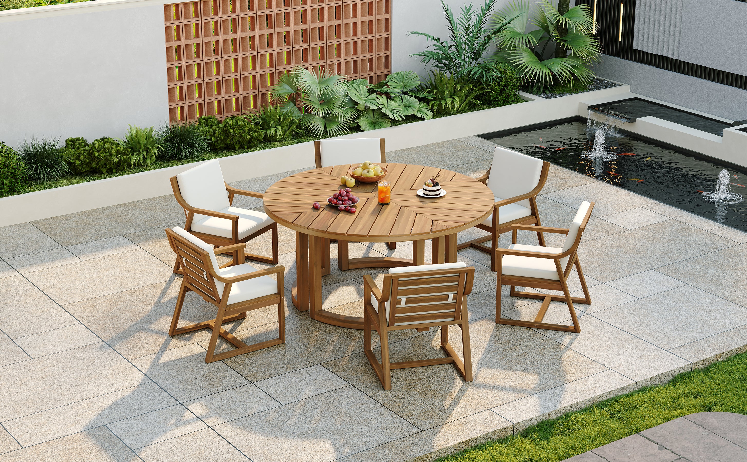 TREXM Patio Dining Table Set for 6