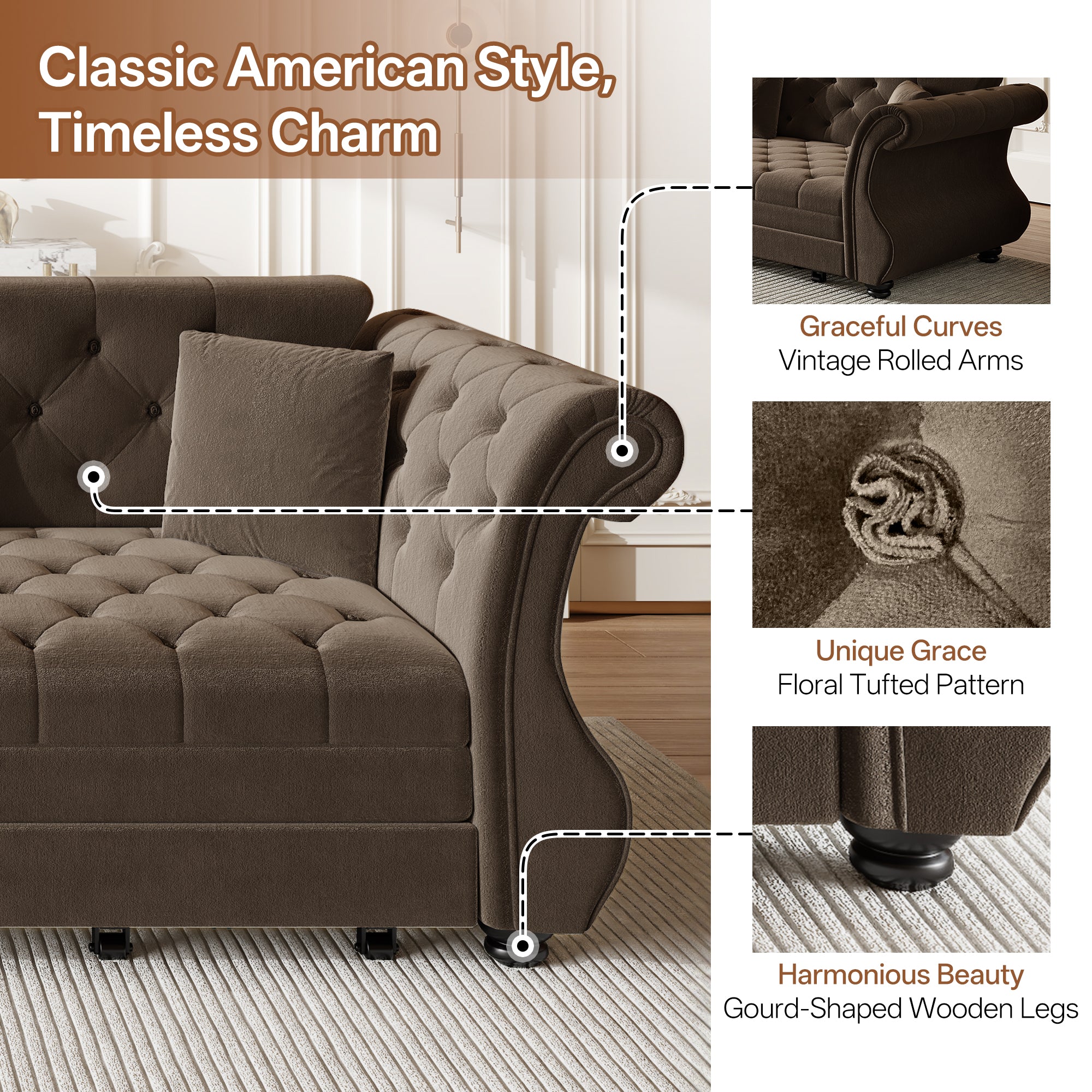 97.6" Oversized Chesterfield Pull Out Sofa Bed