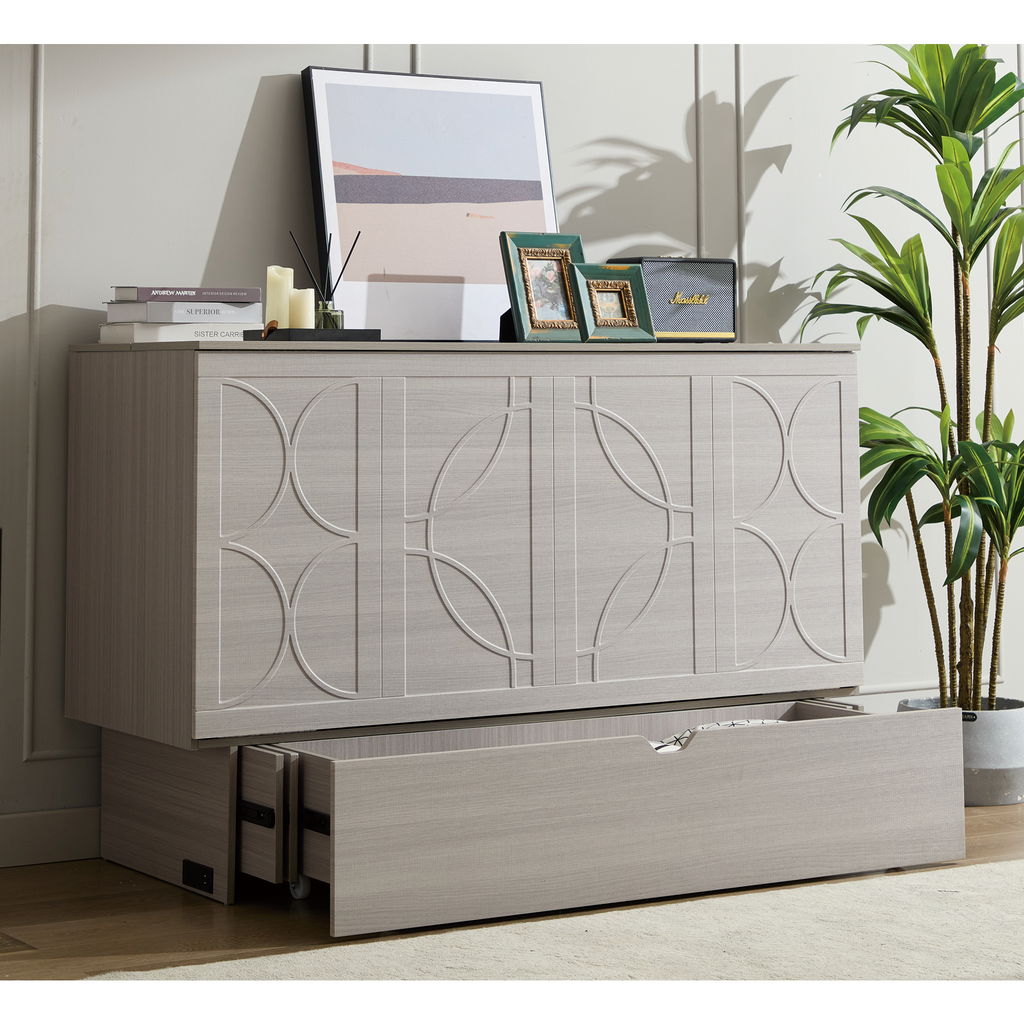 Cabinet Bed with Storage, Queen Bed, Folding Foam Mattress