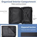 Lightweight Durable ABS Hardshell Luggage - 24 Inch Checked Travel Suitcase